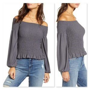 Kirious Rib Smocked Off the Shoulder Top